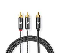 NEDIS Subwoofer cable - RCA plug - gold-plated - 3 m - round - aluminium - anthracite/grey