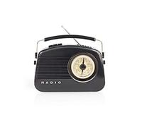 Nedis Retro DAB+ Radio Portable with Carrying Handle, FM/AM Radio Receiver with Display, AUX for Smartphone and 3.5 mm for Headphones, Battery and AC Power, 5.4 W, Black