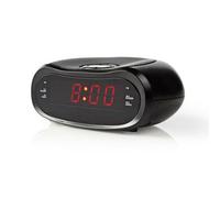 Nedis Retro Red Digital Alarm Clock Radio, 0.6" Lcd Display With Sleep And Snooze Function, Dual Alarm, And 20 Presets - Black