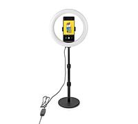 Nedis Ring Light, 10" LED Ring Lamp with 120 LEDs on Aluminium Table Stand, USB Powered, with Flexible Phone Holder, 10 Light Modes