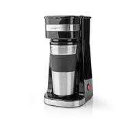 Nedis Single Serve Coffee Maker with 400ml Travel Mug, Double Wall Insulated, Stainless Steel, with Reusable Filter