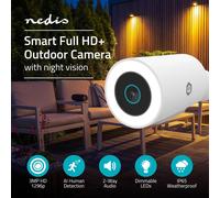 NEDIS Smart Wi-Fi Outdoor Camera with Spotlight, 3MP Full HD 1296p, Motion Sensor, Colour Night Vision, 2-Way Audio, Cloud or microSD Storage, Works with Alexa & Google Home - White
