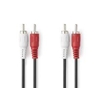 NEDIS Stereo Audio Cable | 2 x RCA Male | 2 x RCA Male | Nickel Plated | 1.00 m | Round | Black | Plastic Bag