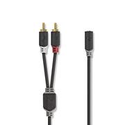 Nedis Stereo Audio Cable, 3.5mm Female to 2x RCA Male, Gold Plated - 0.20m