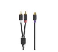 Nedis Subwoofer Audio Cable 2 RCA Male to RCA Female 0,2m, Charcoal-grey