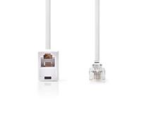 Nedis Telecom Extension Cable RJ11 Male to Female, 10m Flat Telephone Cord, This Cable Is Suitable for Extending the Telephone Cable Between Your Telephone Unit and the Wall Box - White
