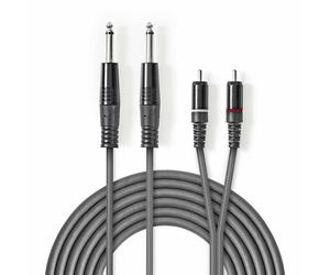 Nedis Twin 2x 6.35mm Stereo 1/4" Jack to 2 RCA Phono Male Cable Audio Lead 3m