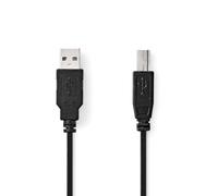 NEDIS USB Cable | USB 2.0 | USB-A Male | USB-B Male | 480 Mbps | Nickel-Plated | 5.00 m | Round | PVC | Black | Plastic Bag