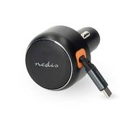 Nedis Car Charger 30W with Retractable USB-C Cable PD, Dark grey