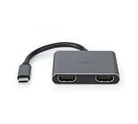 Nedis USB-C™ to Dual HDMI Adapter, MST Hub with DisplayPort Alt Mode, Supports Extended or Mirrored Display on Windows, 4K UHD 30Hz Resolution, USB Bus-Powered, Black, 10cm Cable