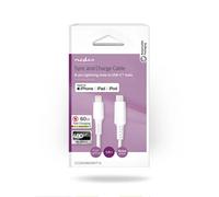 Nedis USB C to Lightning Charging Cable 1m Flexi MFi Certified White for iPhone