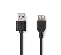 NEDIS USB Cable - USB 2.0 - USB-A Male - USB-A Female - 480 Mbps - Nickel Plated - 1.00 m - Round - PVC - Black - Box
