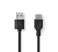 NEDIS USB Cable | USB 2.0 | USB-A Male | USB-A Female | 480 Mbps | Nickel Plated | 2.00 m | Round | PVC | Black | Label