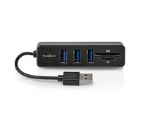 Nedis USB Hub with 4x USB 2.0 Ports and SD/MicroSD Card Reader, Compact Aluminium Body, 480 Mbps Data Transfer, Plug & Play, USB-A Powered, Portable Travel Size