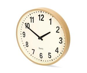 NEDIS Wall Clock, 30cm Wooden Analogue Design, Silent Non-Ticking Quartz Movement, Large Easy Read Digits for Home and Office - Natural Wood