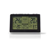 Nedis Wireless Weather Station, Indoor & Outdoor Temperature and Humidity Monitor, With Alarm Clock, LCD Display, Battery Powered, Weather Forecast & Sensor - Black/Silver