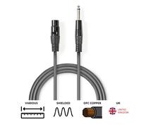 Nedis XLR Female to 1/4" Jack 6.35mm Cable Mic Microphone Lead Patch Mono 5m