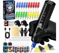 NEDPAIN Tattoo Machine Kit OLED tilted screen Direct drive motor 1500mAh battery Fast charge and memory function 20tattoo needles 7colors ink, blue soap transfer gel of complete kit for tattoo artists