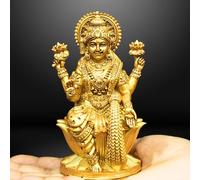 NEEANN Goddess Lakshmi Laxmi Devi MATA Idol - 4.5 Inches Polystone Material Murti - Colour - Brass, Silver - Perfect Statue for Car Dashboard, Home, and Office Decor Indian God Small Size (Brass)