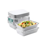NEEBAKE 50 Pack 8x6 Disposable Aluminum Pans with Lids Aluminum-Foil-Pans-Tin-Foil-Baking-Pans-Tin-Trays-Food-To-Go-Containers-for-Meal-Prep-Cooking-Roasting-Heating-Takeout, NK056