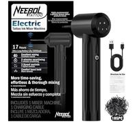Neebol Rechargeable Tattoo Ink Mixer - 17+ Hours Long-Lasting Battery with 3 Speed Settings, Includes 105 Mixing Sticks, Electric Pigment Agitator for Microblading, Eyebrow Tattoo Supplies (Black)
