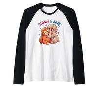 Need A Hug Cute Baby Monkey Animal Meme Viral Internet Raglan Baseball Tee