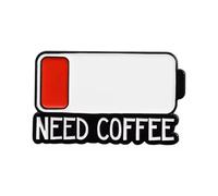 Need Coffee Enamel Lapel Pin Badge - Funny Low Battery Coffee Lover Accessory for Caffeine Addicts, Baristas & Collectors - Humorous Gift for Jackets & Bags - 2.5cm x 1.9cm