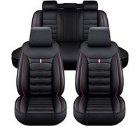 NEEDBUY Car Seat Covers for BMW 330e 2021-2022 5-Seat Leather Front Rear Seat Protectors Seat Covers Accessories,Black-Red-Standard_Set