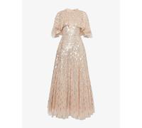 Needle and Thread Womens Sand Sequin-embellished Frill-trim Recycled-polyester Maxi Dress 16