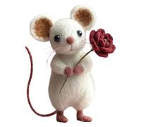 Needle Felted Mouse Handmade Felt Mice Figurines Valentines Day Gift Animal Decoration Felt Mouse Ornaments for Tiered Tray Tabletop Home Car Decor (D)