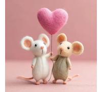 Needle Felted Mouse Valentine's Day Gift, Handmade Felt Mice Figurines with Love Letter and Rose, Mouse Couple Ornaments for Tiered Tray Tabletop Home Car Décor (Mouse Couple)