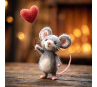 Needle Felted Mouse Valentine's Day Gift, Handmade Felt Mice Figurines with Love Letter and Rose, Mouse Couple Ornaments for Tiered Tray Tabletop Home Car Décor (Mouse and Balloon C)