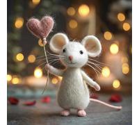 Needle Felted Mouse Valentine's Day Gift, Handmade Felt Mice Figurines with Love Letter and Rose, Mouse Couple Ornaments for Tiered Tray Tabletop Home Car Décor (Mouse and Balloon B)