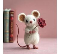 Needle Felted Mouse Valentine's Day Gift, Handmade Wool Felt Mice Figurines Ornaments, Charming Tiered Tray Tabletop Decor for Festive Home Car Decor Valentine's Day Decor (D)