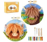 Needle Felting Kit,Embroidery kit for Beginners,Punch Needle Kits Adults Beginner,Punch Needle kit for Beginners, Includes All Tools and Materials,Easy to Follow Instructions and Videos(Highland Cow)