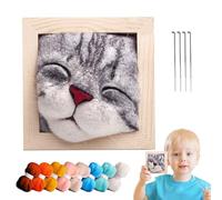 Needle Felting Kit for Beginners - Cute Cat Head Craft, Photo Frame Set | Unhappy Decorative Kit with Instructions, Soft Animal Design Project, Craft Activities,