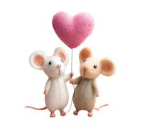 Needle Felting Mouse Handmade Decoration Charm and Souvenir, Wool Mouse Couple Figurine for Home Family Friends Office Indoor Christmas Party Collection