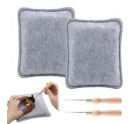 Needle Felting Pad, 2 PCS Needle Felting Mat and 2 Felt Needle, Grey Sponge Needle Felting Kit, Natural Wool Needled Felting Pad, Large Square Needle Felt Pad for Felting Project Needle Felting