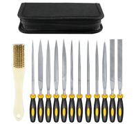Needle File Set, 13Pcs Carbon Steel Small Precision Needle Files Set with Flat, Round, Triangle, Square, Half-Round Files, Cleaning Brush & Carrying Case for Wood and Metal Work DIY Metal File