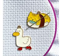 Needle Minder for Cross Stitch, The Set of 2 Magnetic Pin Holders, Cute Cat Eat Fish and Duck Enamel Needle Nanny Magnet for Embroidery Needlework