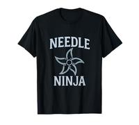 Needle Ninja Embroidery Design Chalkboard Font in Blue T-Shirt