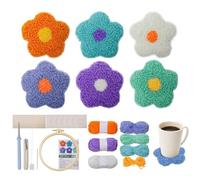 Needle Punch Race Kit - Pointing Sewing Kit | 6 Flowers Art Work Coasters Kits | Roller Coaster Pulls, Carpet Tufting Rolls With Adhesive Felt Thread Instruction