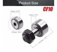 Needle Roller Track Bearing Stud Type Cam Follower with Threaded Bolt for Linear Motion Applications Double Row Full Complement For CF Series Compatible(CF10)