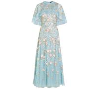Needle & Thread Eden Rose Embroidered Cape-effect Tulle Gown - Blue - 16 (UK16 / XL)