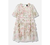 Needle & Thread Girls Tulle Rose Scallop Ruffle Dress in White - White - 4 Yrs