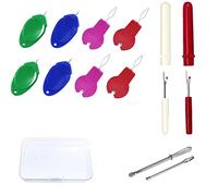 Needle Threaders Kit, 8 Small Eye and Gourd Shaped Sewing Needle Threader Tools with 2 Drawstring Threaders and 2 Seam Openers for Hand Sewing Machine (A)