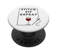 Needlepoint Lover Stitch Sip Repeat Red Wine Cute Fun PopSockets Adhesive PopGrip
