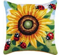 Needlepoint Pillow Kit Cartoon Sunflower Flower DIY Latch Hook Kits Pillowcase Embroidery,Knitting,Gift for Adults/Beginners 17x17in