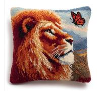 Needlepoint Pillow Kit Lion Animal And Butterfly Diy Latch Hook Kits Pattern Printed Throw Pillow Case Cushion Cover Home Decoration 43x43cm