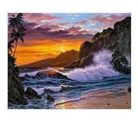 Needlework 14CT Counted Cross Stitch Kits Beautiful Scenery DMC Cotton Thread DIY Handmade Crafts (Beach by The sea)